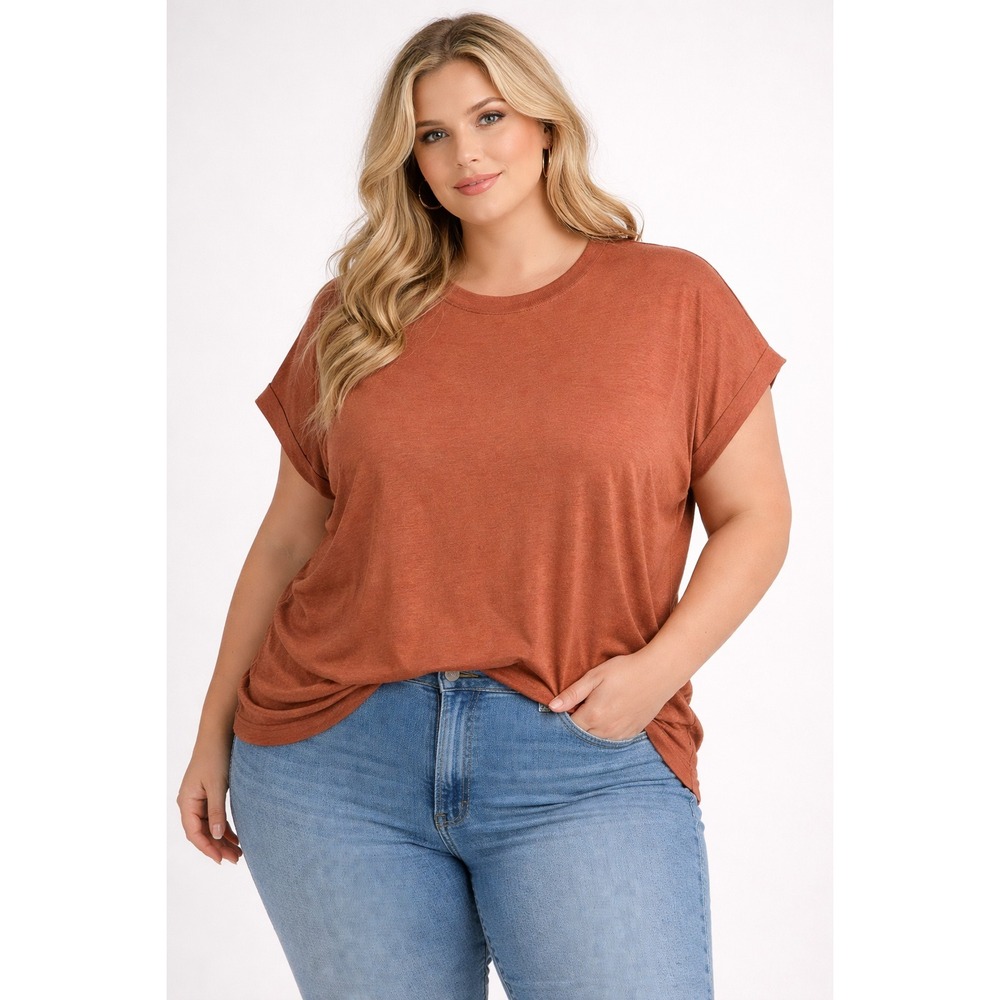 A New Day Muscle Tee XXL Brown Modal Cotton Boho Chic Minimalist Boxy Cap Sleeve